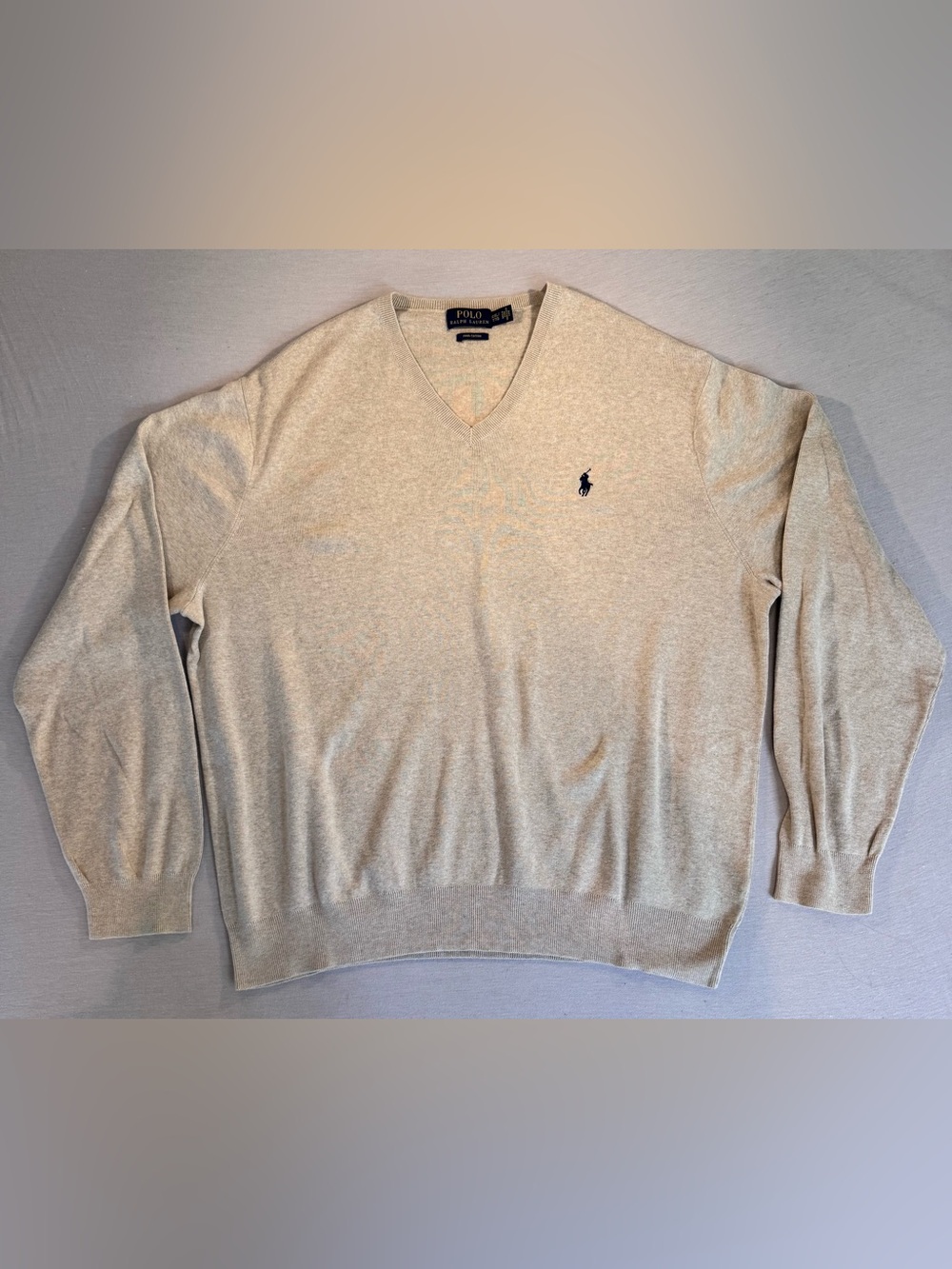 Polo Ralph Lauren Pima Cotton V Neck Sweater Men’s XXL Beige Tan